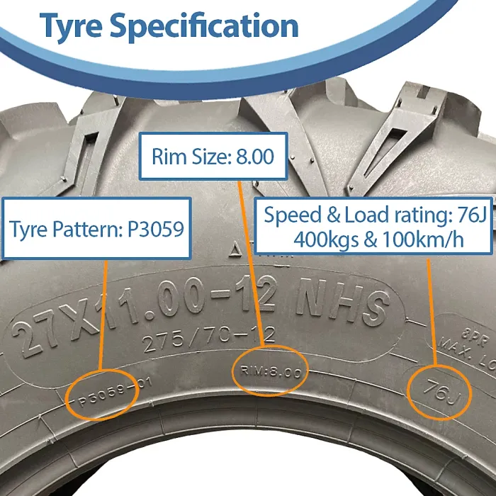 27x11.00-12 ATV Tyre 275/70-12 8ply P0359 OBOR Cypress 76J Road Legal (Set of 3)