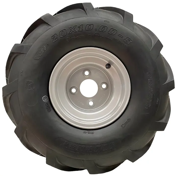 20x10.00-8 Open Centre P328 Wheel Tyre on Rim Cleated Rotovator 4 Stud 100mm PCD