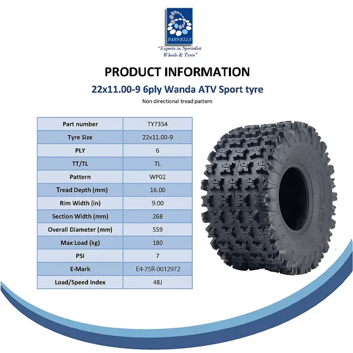 22x11.00-9 Slasher ATV Quad Tyre Wanda Race 48J E-marked Road Legal WP02 6-ply