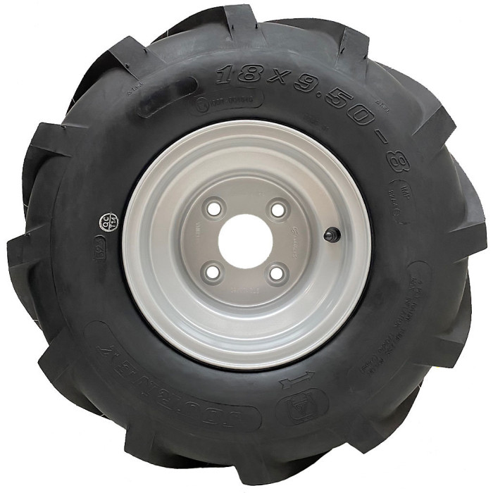 18x9.50-8 Open Centre P328 Wheel Tyre on Rim Cleated Rotovator 4 Stud 100mm PCD