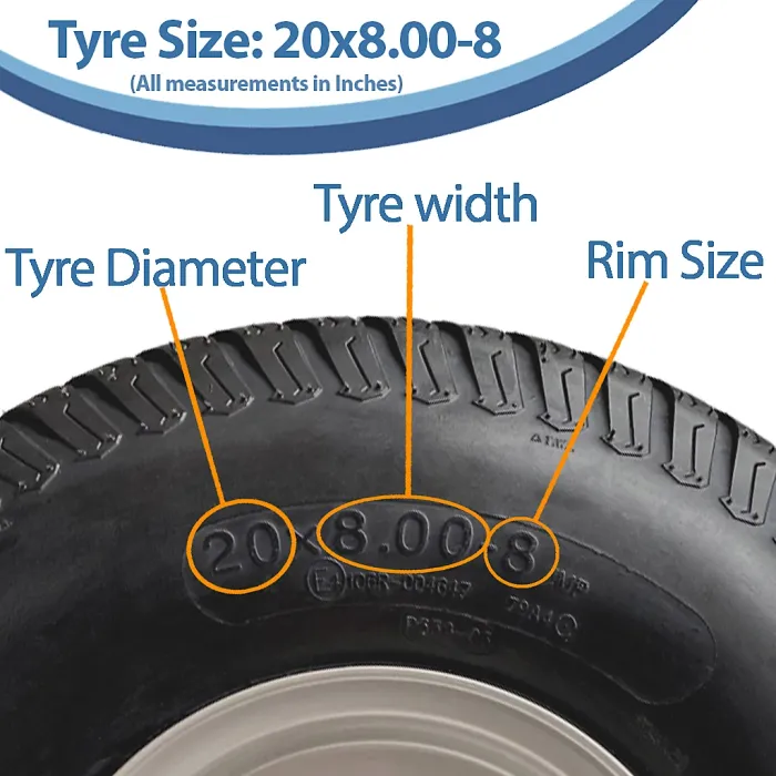 20x8.00-8 Lawnmower Grass Turf Wheel 4ply Wanda P332 Road Legal 100mm PCD 437kgs