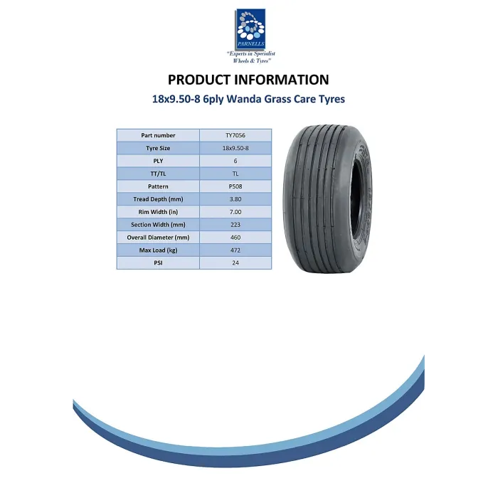 18x9.50-8 lawnmower tyre 6ply Multi turf rib - hay bob turner rake - Wanda P508