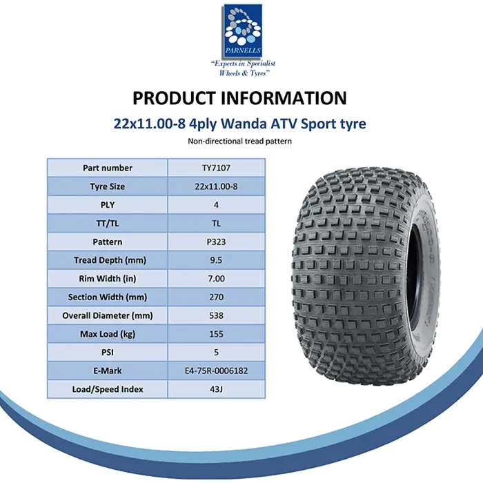 22x11.00-8 Knobby ATV Tyres 4 Stud Rim Trailer Quad Wheels 100mm PCD (Set of 2)