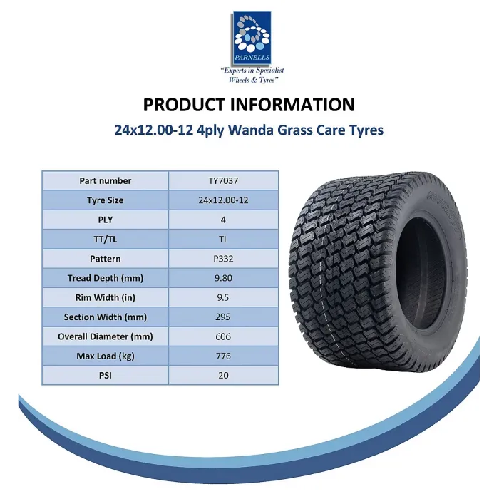 24x12.00-12 Lawnmower Tyre 4-ply Multi Turf Grass P332 Wanda (Journey) 776kgs