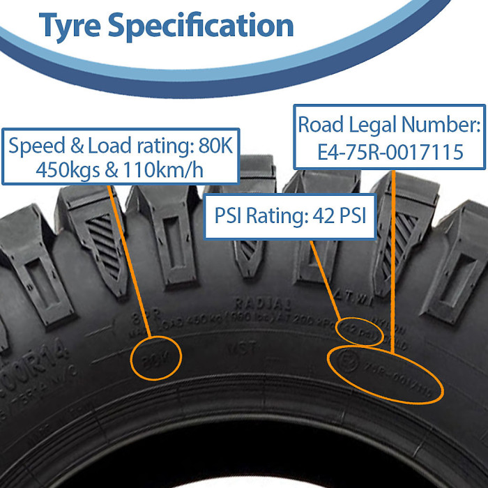 27x9.00R14 ATV Tyres 8ply OBOR Predator 225/75R14 E-Marked Road Legal (Set of 4)