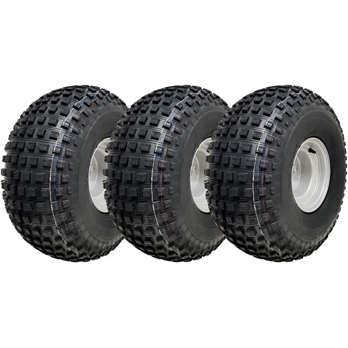 22x11.00-8 Knobby ATV Tyres 4 Stud Rim Trailer Quad Wheels 4 Inch PCD (Set of 3)