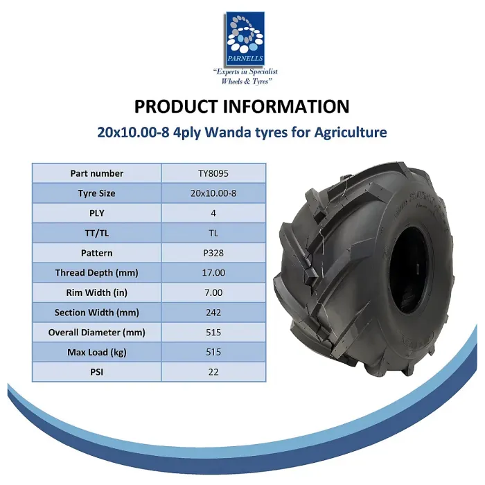 20x10.00-8 Open Centre Tyre Cleated Rotovator Lug Industrial Plant Wanda P328