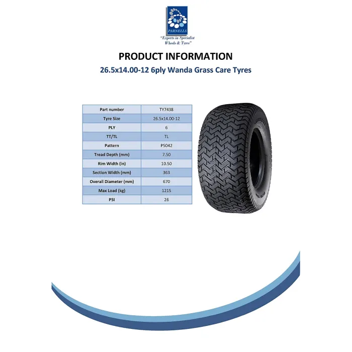 26.5x14.00-12 lawnmower tyre, 6ply Multi turf, grass - lawn mower tyre Wanda P50