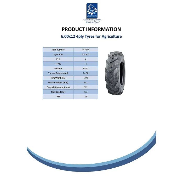 6.00x12 open centre tyre, wheel tyre - Wanda H167 tire - heavy duty 4ply.