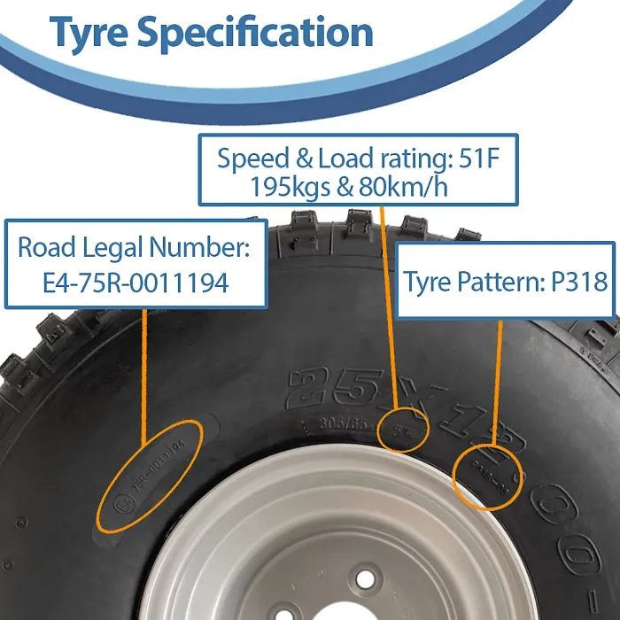 25x12.00-9 Knobby ATV Quad Tyres Wanda P318 Gator 4 Stud 100mm PCD (Set of 2)