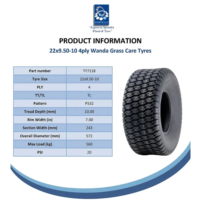 22x9.50-10 4ply Grass Tyre for John Deere Gator, Turf, Lawn Tire, Utility P532