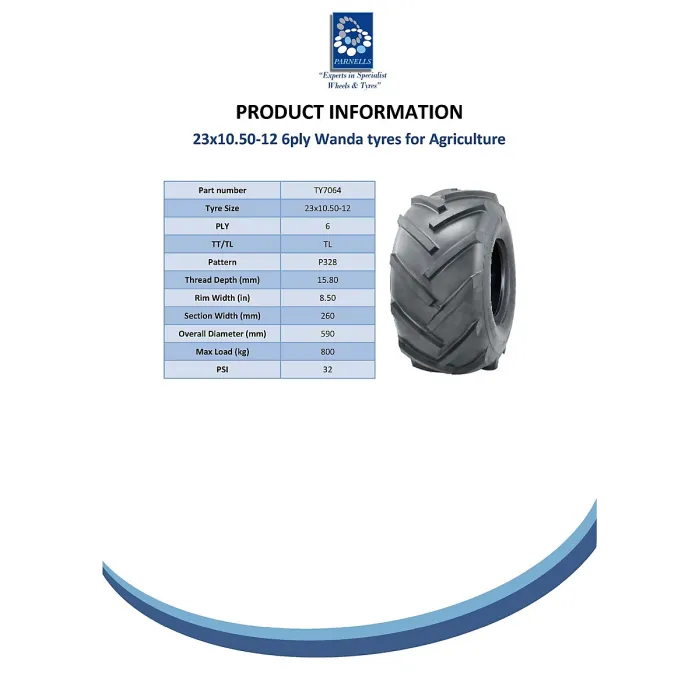 23x10.50-12 Open centre, cleated, rotovator lug industrial plant tyre - Wanda P