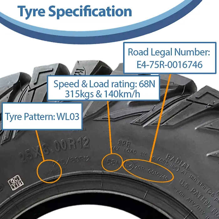 25x8.00-12 ATV 205/80R12 Tyres 8ply WL03 OBOR Antelope 68N Road Legal (Set of 2)