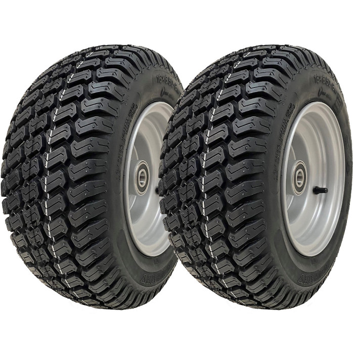 16x6.50-8 Grass Lawnmower Wheel 4ply P332 Tyre Steel Rim 25mm Bearing (Set of 2)