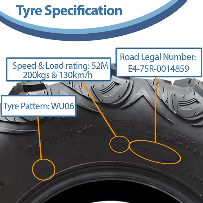 25x10.00-12 ATV Quad Tyre OBOR Mudsling WU06 Tubeless E-Marked Road Legal 200kgs