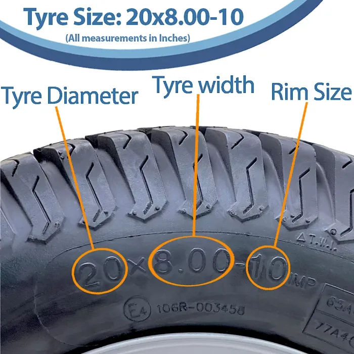 20x8.00-10 Lawnmower Wheel 4 Stud Multi Turf Wanda 100mm PCD E-Marked Road Legal