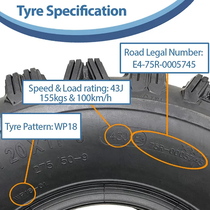 20x11.00-9 ATV Quad Tyres OBOR Kraken WP18 Tubeless Road Legal 155kgs (Set of 3)