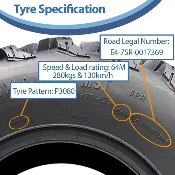 26x10.00-12 (255/70-12) 6ply ATV Tyres P3080 OBOR Pinacle Road Legal (Set of 4)