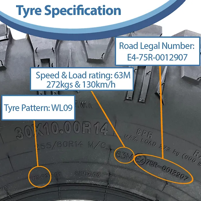 30x10.00R14 (255/80R14) ATV Tyres 8ply WL09 OBOR Predator Road Legal (Set of 2)
