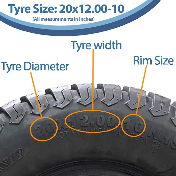 20x12.00-10 Lawnmower Tyre 4ply Multi Turf Grass Wanda P332 600kgs Off Road Use