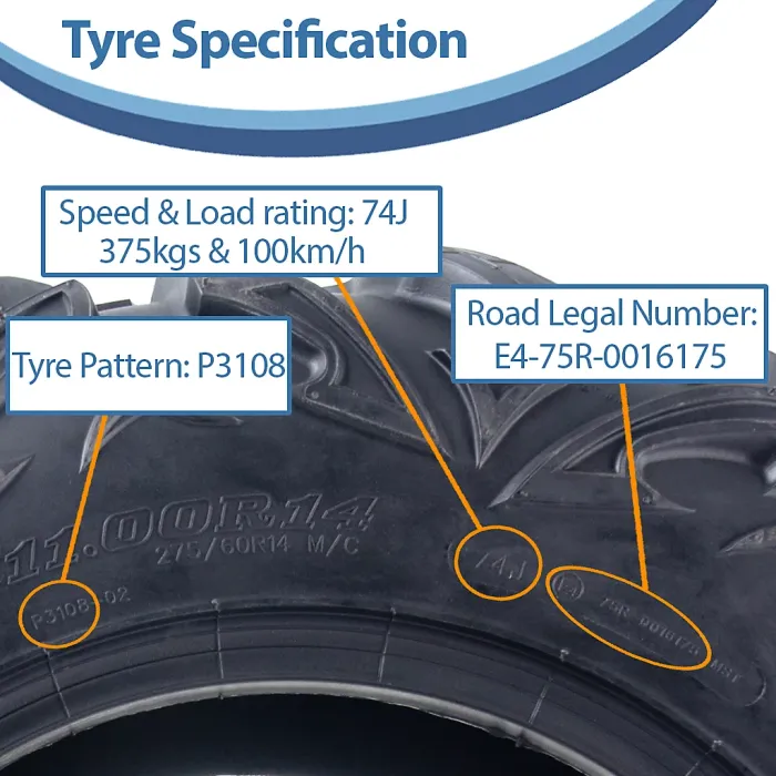 27x11.00R14 ATV Tyre 275/60R14 OBOR Vulture 6ply Road Legal 74J 375kg (Set of 3)