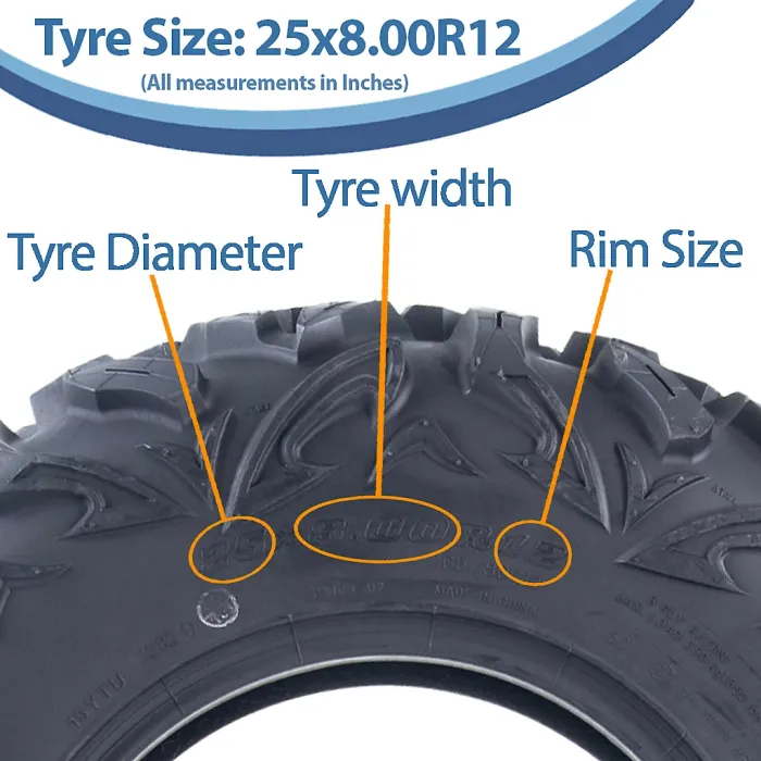 25x8.00R12 ATV Tyre 205/80R12 OBOR Vulture 6-ply Road Legal 60J 250kg (Set of 4)