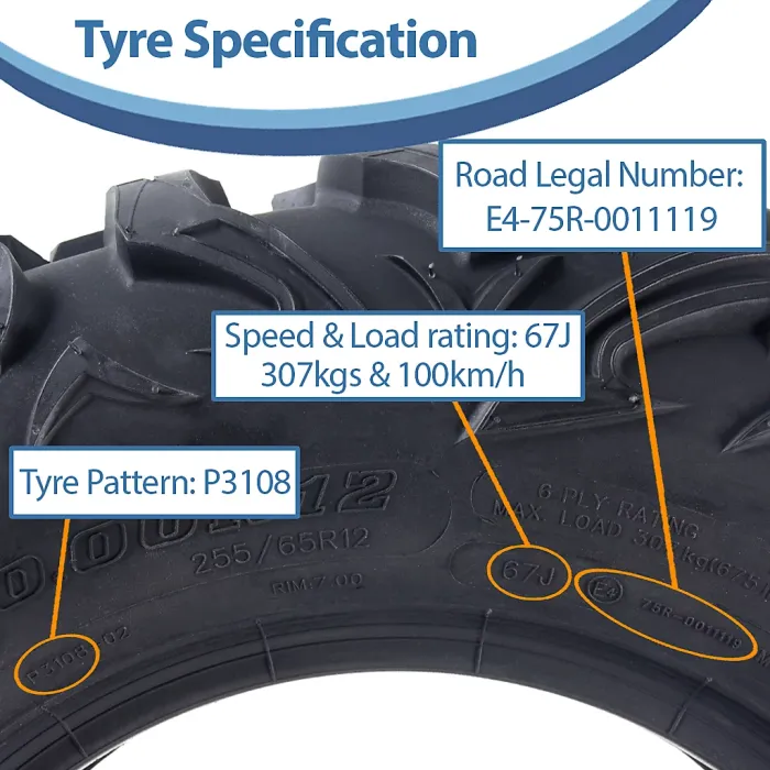 25x10.00R12 & 25x8.00R12 ATV Tyres OBOR Vulture 6-ply Road Legal (Set of 2 & 2)