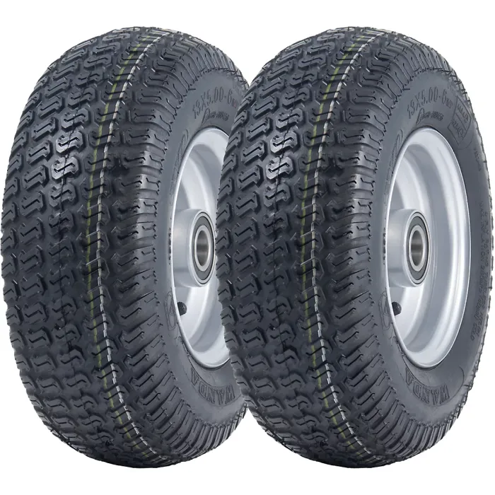 13x5.00-6 Grass Lawnmower Tyres & Rims Wanda P332, 20mm 6304 Bearings (Set of 2)