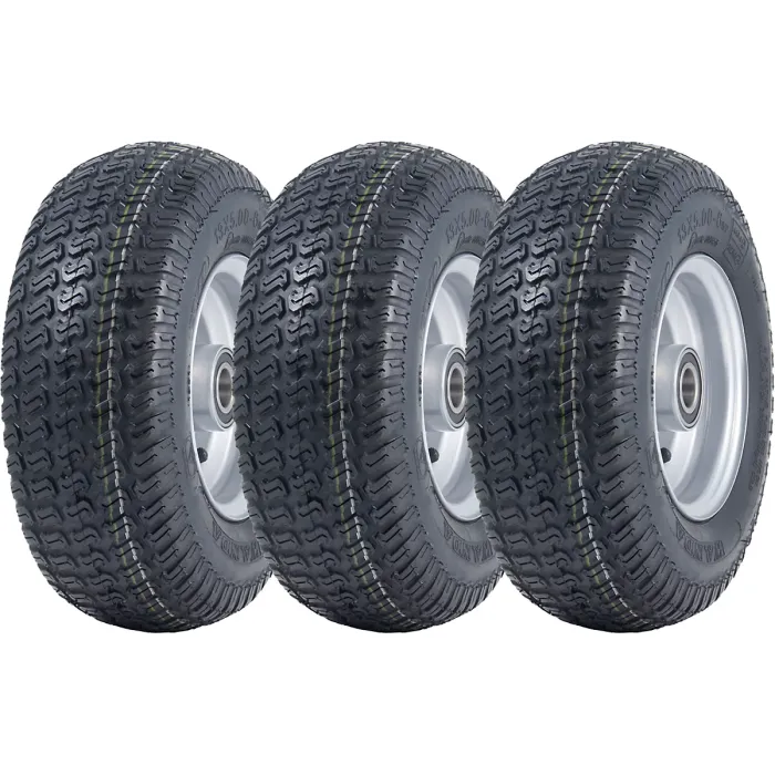 13x5.00-6 Grass Lawnmower Tyres & Rims Wanda P332, 20mm 6304 Bearings (Set of 3)