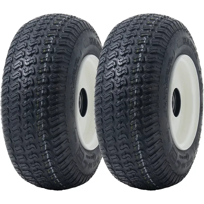13x5.00-6 Grass Lawnmower Tyres & Rims Wanda P332, 25mm 6205 Bearings (Set of 2)