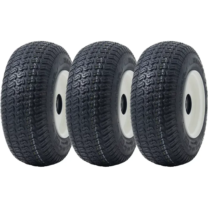 13x5.00-6 Grass Lawnmower Tyres & Rims Wanda P332, 25mm 6205 Bearings (Set of 3)