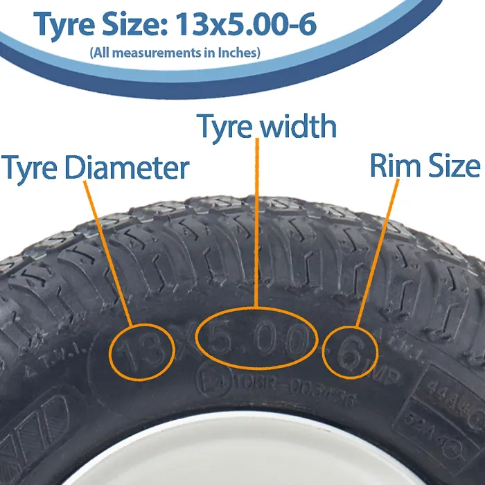 13x5.00-6 Grass Lawnmower Tyres & Rims Wanda P332, 25mm 6205 Bearings (Set of 3)