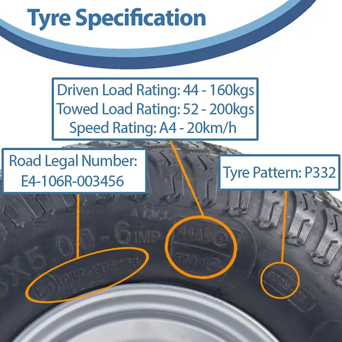 13x5.00-6 Grass Lawnmower Tyres & Rims Wanda P332- 25mm 6205 Bearings (Set of 2)