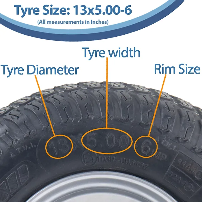13x5.00-6 Grass Lawnmower Tyres & Rims Wanda P332- 25mm 6205 Bearings (Set of 3)
