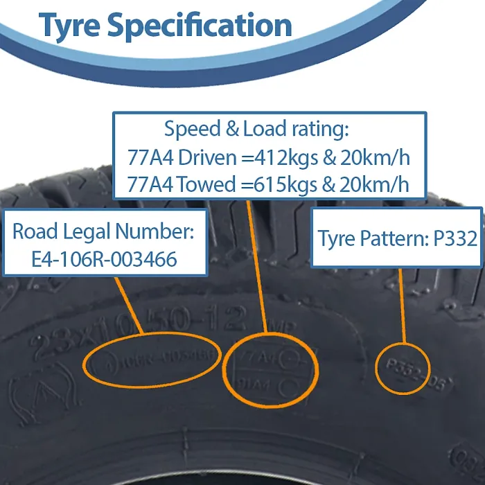 23x10.50-12 Lawnmower Tyre 4-ply Multi Turf Grass P332 Wanda Road Legal 615kgs