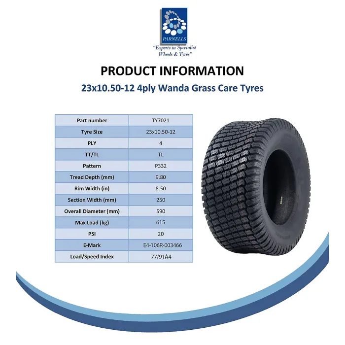 23x10.50-12 Lawnmower Tyres 4-ply Grass P332 Wanda Road Legal 615kgs (Set of 2)
