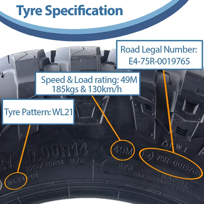 27x9.00R14 ATV Tyres 8ply 225/70R14 OBOR WL21 Terrarex 49M Road Legal (Set of 3)