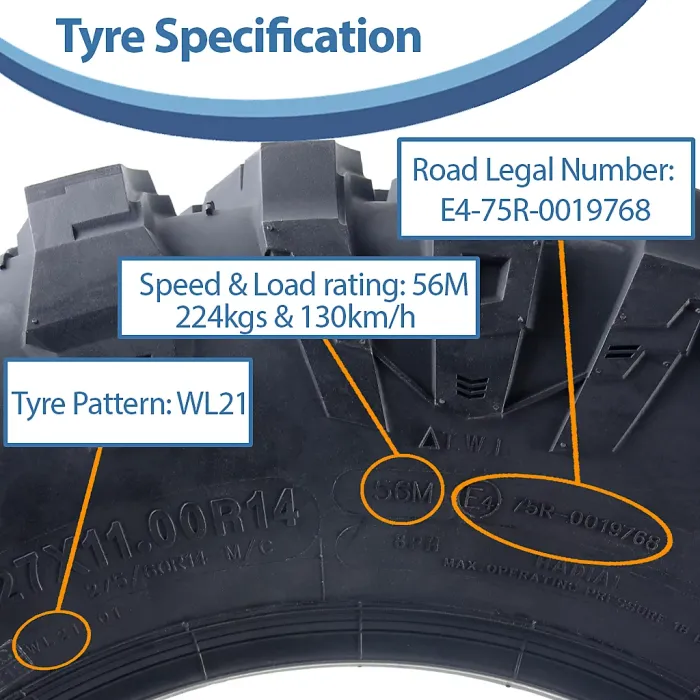 27x11.00R14 ATV Tyre 8ply 275/60R14 WL21 OBOR Terrarex 56M Road Legal (Set of 3)