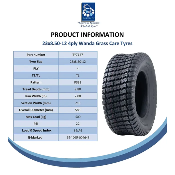23x8.50-12 Lawnmower Tyre 4ply Turf Grass P332 Wanda Road Legal 500kg (Set of 2)
