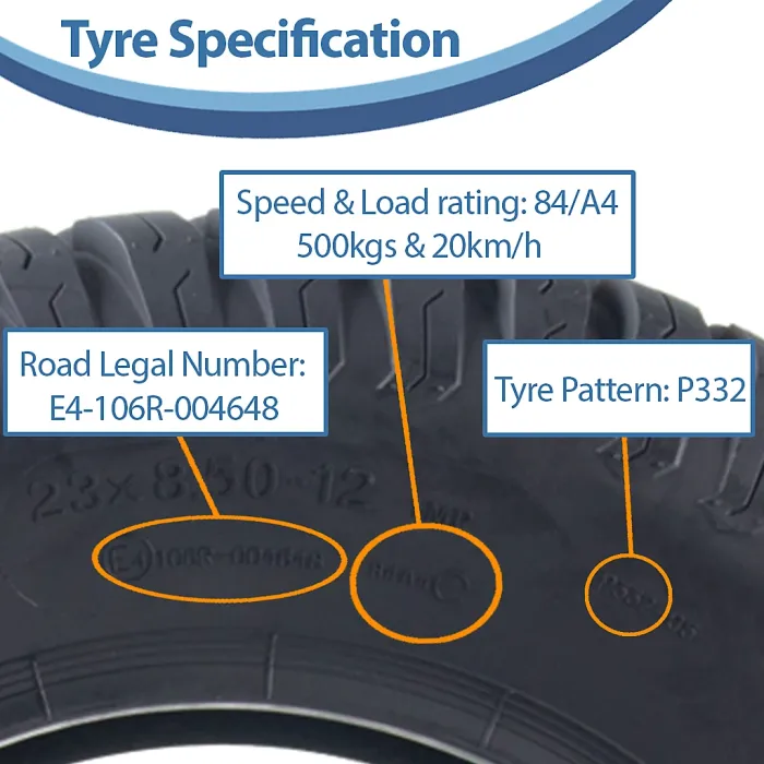 23x8.50-12 Lawnmower Tyre 4ply Turf Grass P332 Wanda Road Legal 500kg (Set of 4)