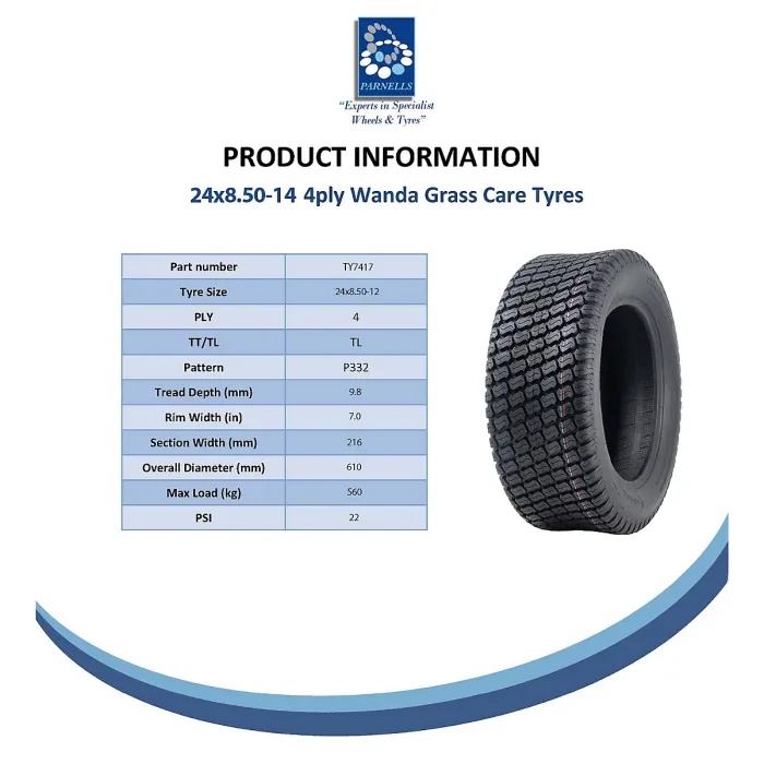 24x8.50-14 Lawnmower Tyre 4-ply Multi Turf Grass P332 Wanda (Journey) 560kgs