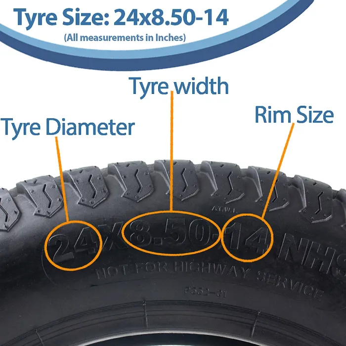 24x8.50-14 Lawnmower Tyres 4-ply Multi Turf Grass P332 Journey 560kgs (Set of 3)