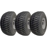 15x6.00-6 Grass Lawnmower Wheels 65mm Hub, Tyre on Rim 20mm Bearings (Set of 3)