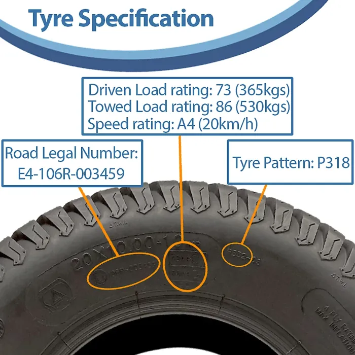 20x10.00-10 Lawnmower Tyres 4-ply Multi Turf Grass P332 Road Legal (Set of 3)