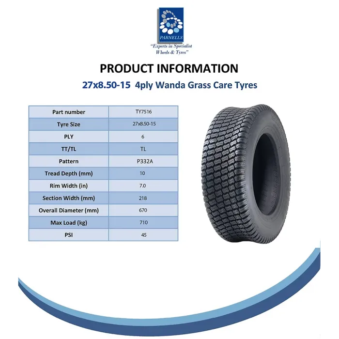 27x8.50-15 Lawnmower Tyre 6ply Multi Turf Grass P332A Journey 710kgs (Set of 3)