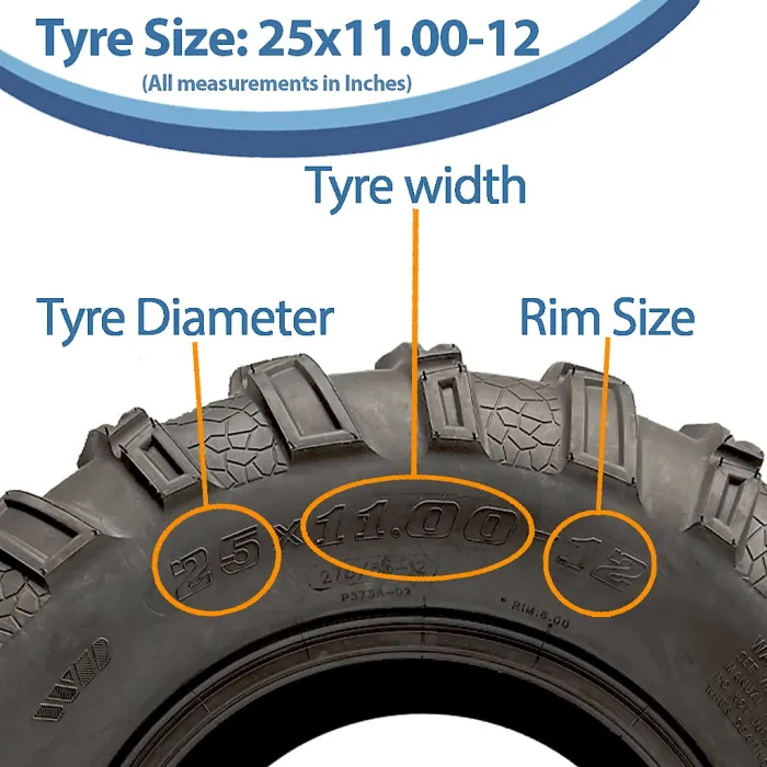 25x11.00-12 ATV Quad Tyres 6ply Wanda 373A E-Marked Road Legal 450kg (Set of 4)