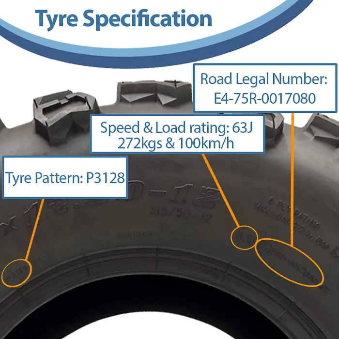25x12.50-12 ATV Quad Tyres 6ply Wanda E-Marked Road Legal 315/50-12 (Set of 2)