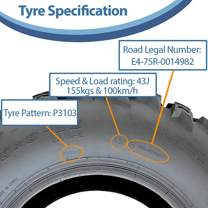 25x8.00-12 Quad ATV Tyres 6ply Wanda P3103 E-Marked Road Legal Tires (Set of 2)