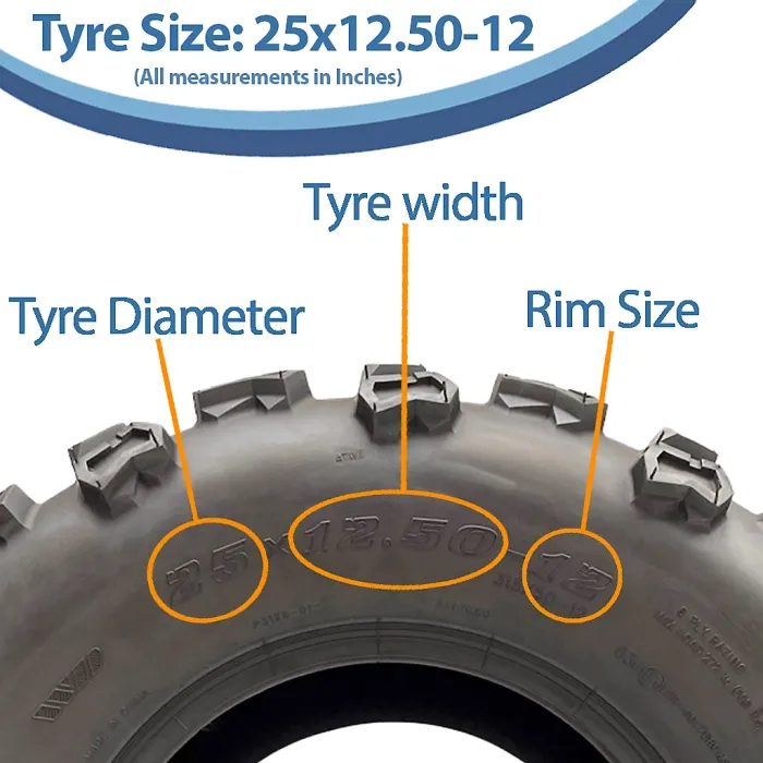 25x8.00-12 & 25x12.50-12 Quad ATV Tyres 6ply Wanda Over Sized (Set of 2 & 2)