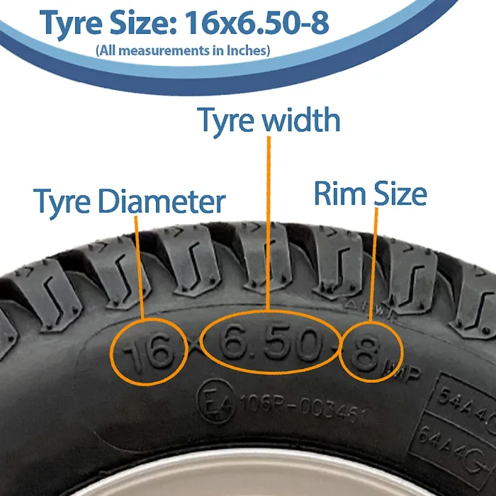 16x6.50-8 Grass Lawnmower Wheel 4ply P332 Tyre Steel Rim 20mm Bearing (Set of 3)